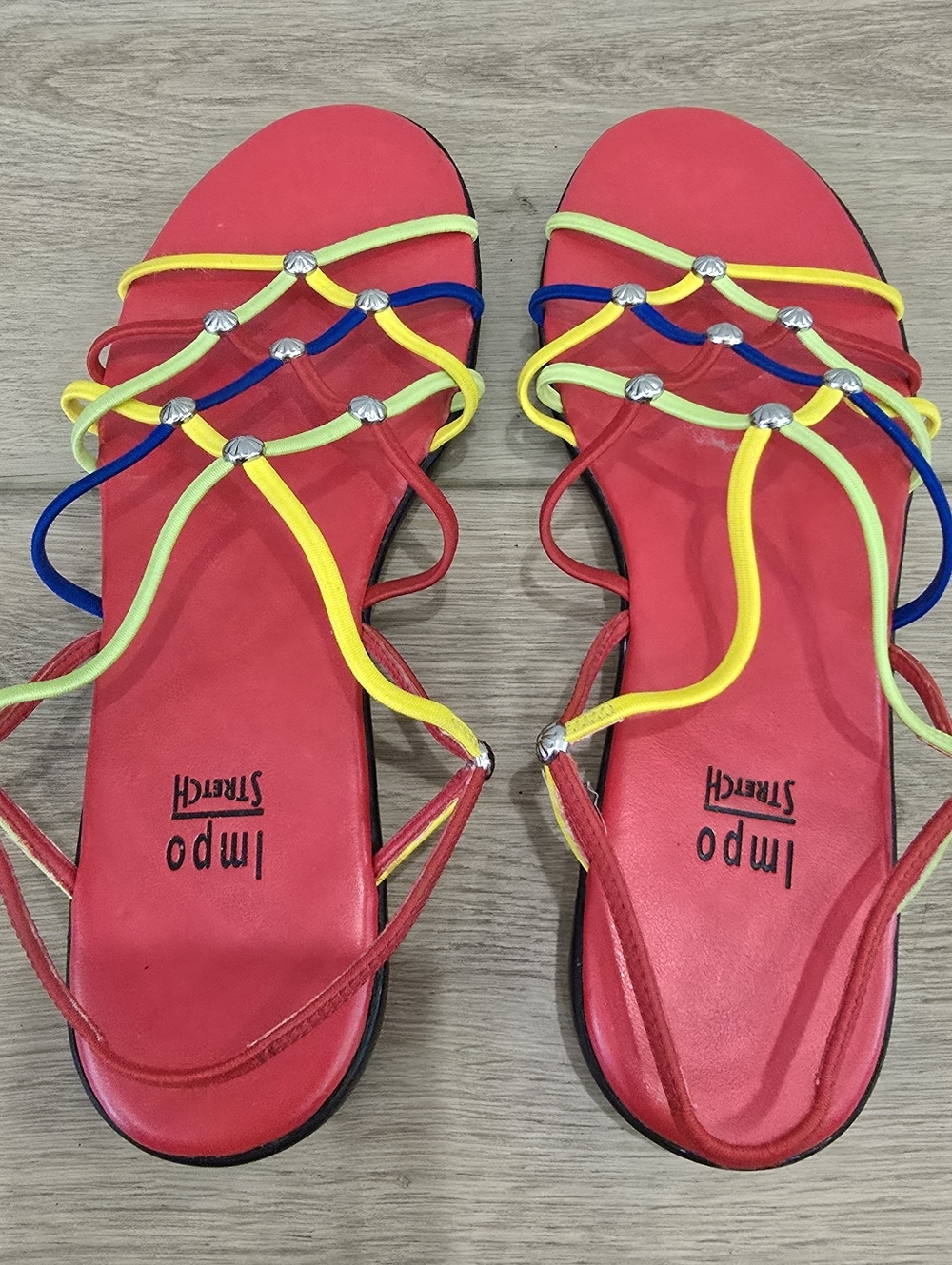 Impo Stretch Red Multicolor Rainbow LGBT Elastic Strappy Summer Colorful Sandals